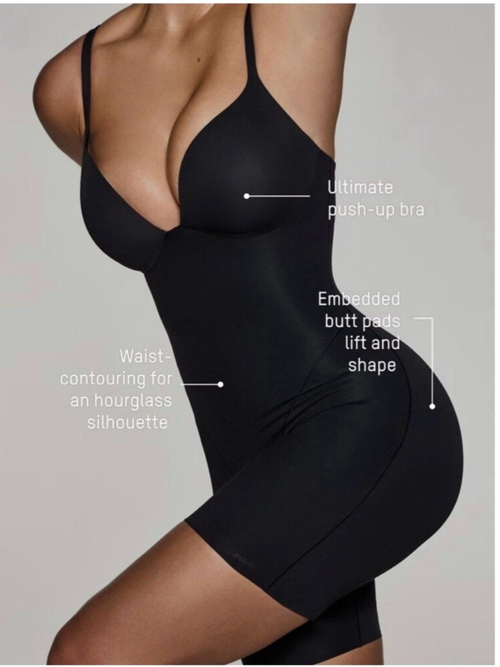 SKIMS Black Sculpting Bodysuit with Built-In Push-Up Bra